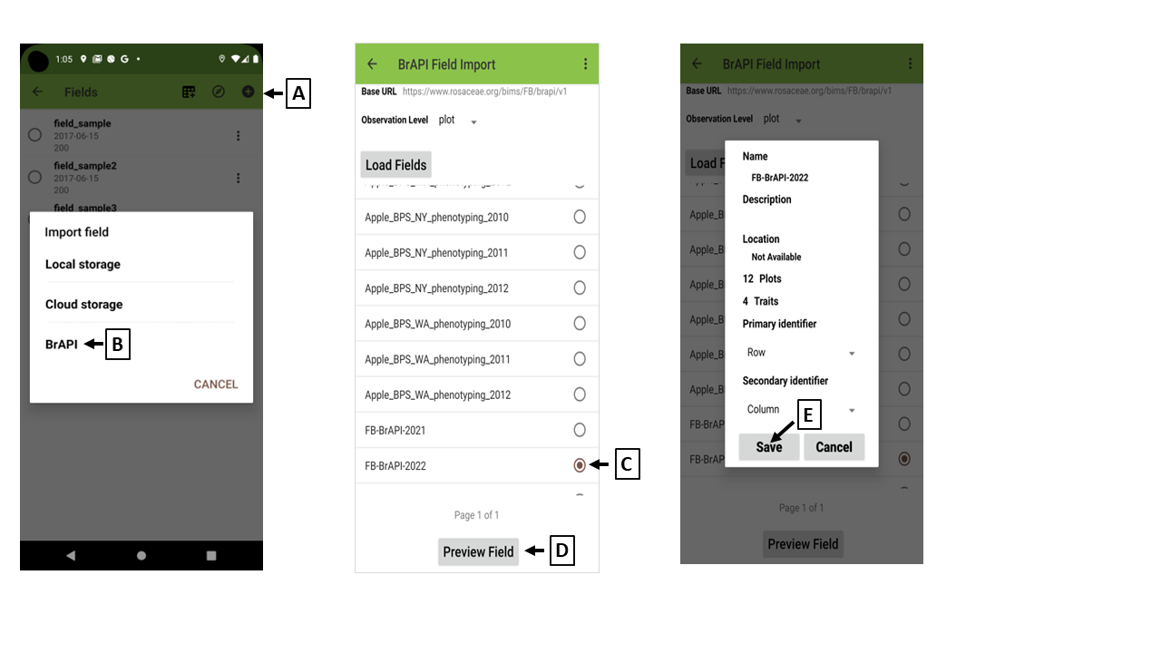 Field Book Fileds BrAPI import