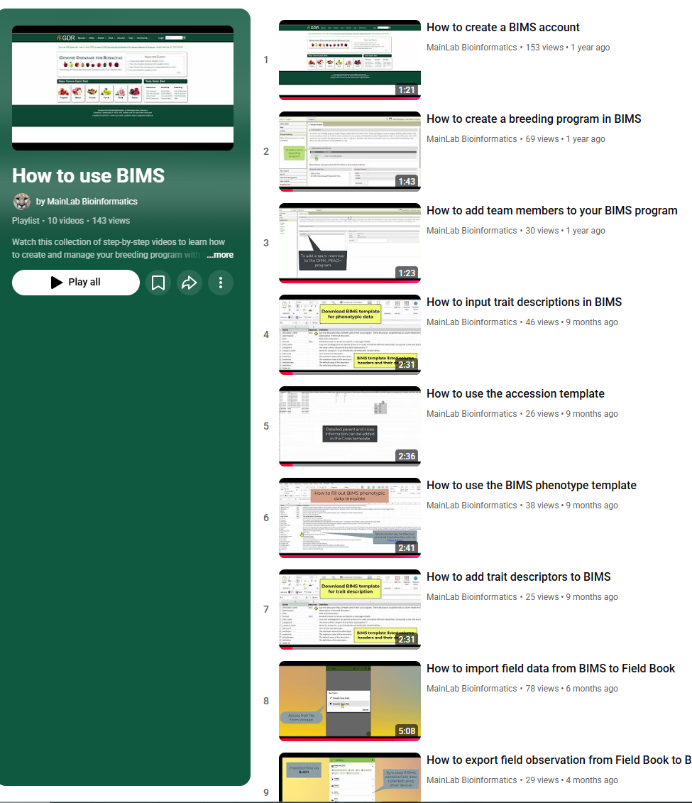 BIMS Training Videos